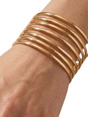 18K Gold Plated Wide Cuff Bracelet Stainless Steel Adjustable Bangle